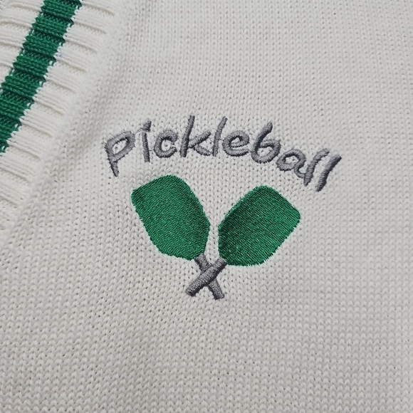 Fate Pickleball Embroidered Cardigan Sweater Size Small Green White Button Front - Picture 2 of 11